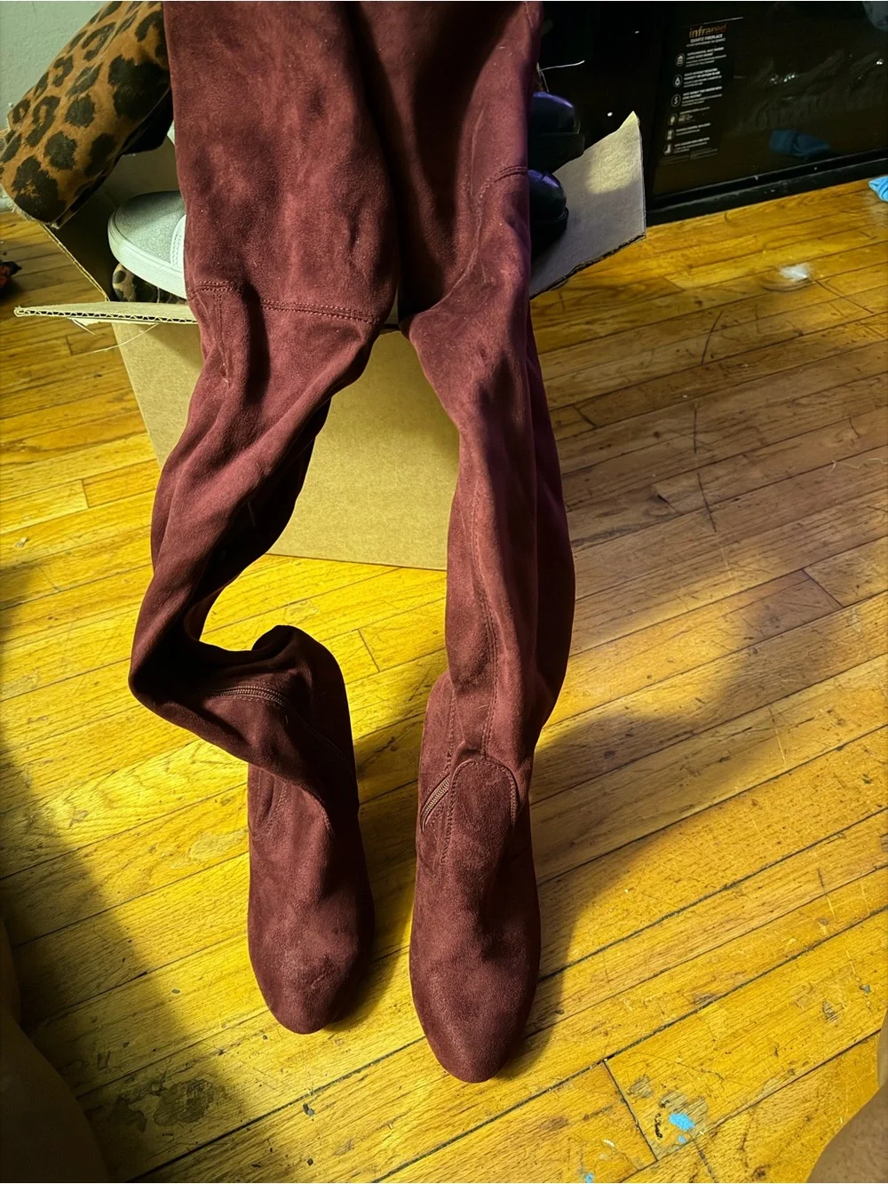 Charlotte Russe Over-the-Knee Suede Boots in Burgundy